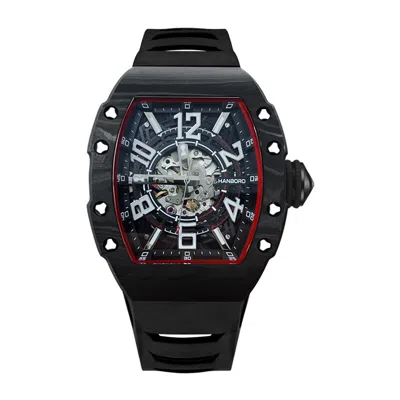 Pre-owned Hanboro Men Automatic Watch Mechanical Wristwatch Tonneau Carbon Fibre Bezel