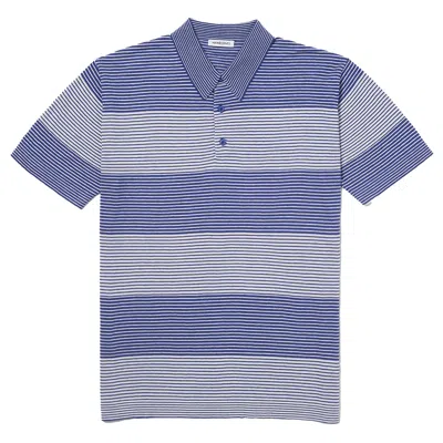 Hand And Jones Men's Blue / Neutrals Cotton Silk Cashmere Pin Stripe Polo - Royal Blue And Ecru