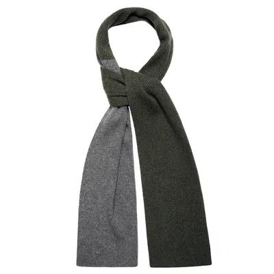 Hand And Jones Men's Grey / Green Cashmere Colourblock Rib Scarf - Pine Green & Dark Grey In Grey/green