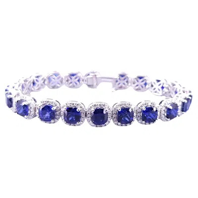 Pre-owned Hand Made 14k White Gold Bracelet With Sapphire & Diamonds