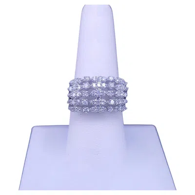 Pre-owned Hand Made 14k White Gold Elegant Diamond Statement Ring, Size 7.5