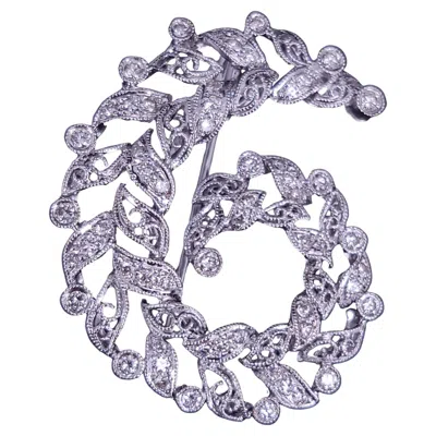 Pre-owned Hand Made 18k White Gold Filigree Wreath Brooch With 1.20ct Diamond, New Design