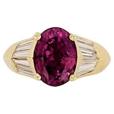 Pre-owned Hand Made 18k Yellow Gold Ring Pink Sapphire With Diamonds