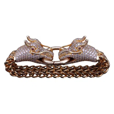 Pre-owned Hand Made 18k Yellow Gold Royal Dragon Double Head Bracelet With Diamond