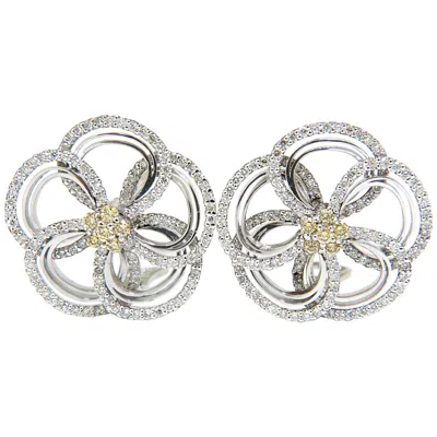 Pre-owned Hand Made 2.40 Carat Natural Yellow Diamonds 3d Flower Cluster Earrings 14 Karat*