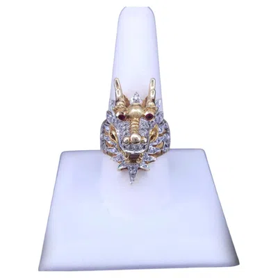 Pre-owned Hand Made Antique 18k Gold Diamond Dragon Head Ring With Ruby Eyes In Multiple
