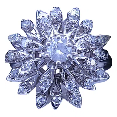 Pre-owned Hand Made Antique Diamond Starburst Statement Cocktail Ring In 14k White Gold