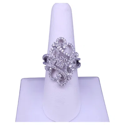 Pre-owned Hand Made Art Deco Style Diamond Filigree Cocktail Ring In 14k White Gold