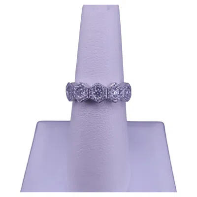 Pre-owned Hand Made Art Deco Style Hexagon Diamond Eternity Ring In 18k White Gold