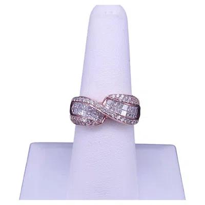Pre-owned Hand Made Custom Made 14k Rose Gold Diamond Ribbon Crossover Ring, 1.64ctw In Red
