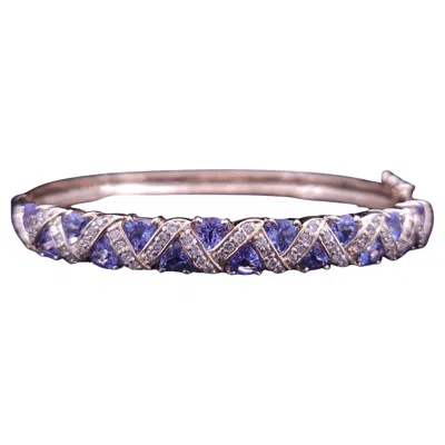 Pre-owned Hand Made Custom Made 14k Yellow Gold 5ctw Tanzanite And Diamond Higed Bangle