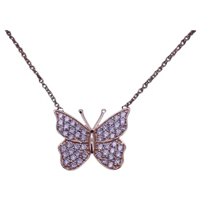 Pre-owned Hand Made Custom Made 14k Yellow Gold Butterfly Necklace With 1.75ct Diamond