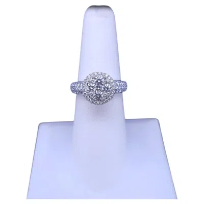 Pre-owned Hand Made Custom Made 18k White Gold Round Brilliant Diamond Halo Ring