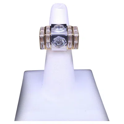 Pre-owned Hand Made Custom Made Art Deco Inspired 18k Gold Diamond Geometric Ring In Multiple