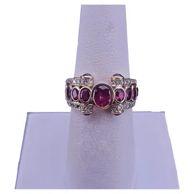 Pre-owned Hand Made Custom Made Burmese Ring With Diamond & Oval Ruby In 18k Yellow Gold
