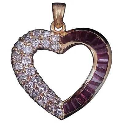 Pre-owned Hand Made Custom Made Heart Pendant With Diamond & Ruby In 18k Yellow Gold