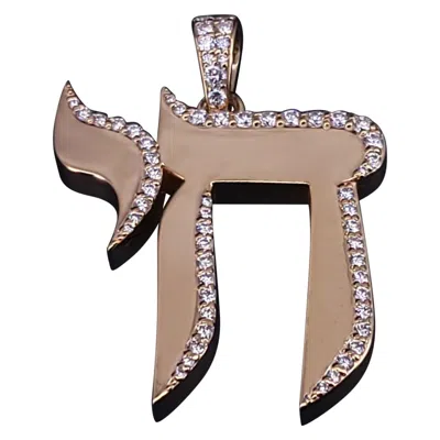 Pre-owned Hand Made Custom Made Large Chai Pendant With Diamonds In 14k Yellow Gold
