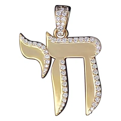Pre-owned Hand Made Custom Made Medium Chai Pendant With Diamonds In 14k Yellow Gold