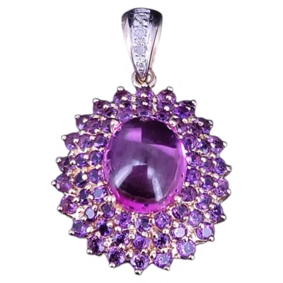 Pre-owned Hand Made Custom Made Pink Spinel & Amethyst Pendant In 14k Yellow Gold