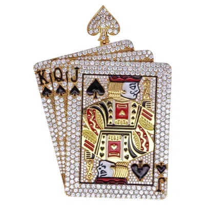 Pre-owned Hand Made Custom Made Playing Card Pendant With Diamonds In 14k Yellow Gold