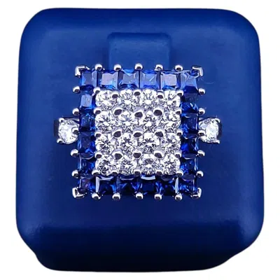 Pre-owned Hand Made Custom Made Ring In 18k White Gold With Sapphire & Diamond