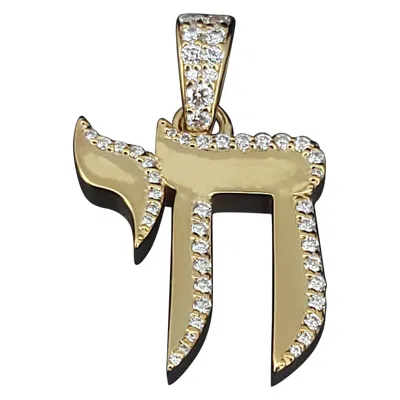 Pre-owned Hand Made Custom Made Small Chai Pendant With Diamonds In 14k Yellow Gold
