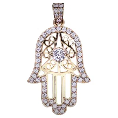 Pre-owned Hand Made Custome Made Hamza Pendant In 14k Yellow Gold With Diamonds