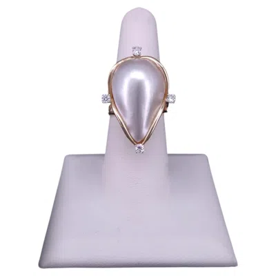 Pre-owned Hand Made Custom-made Vintade Mother-of-pearl Ring In 14k Yellow Gold