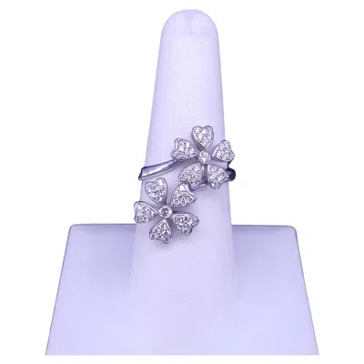 Pre-owned Hand Made Diamond Double Floral Heart Petal Ring In 18k White Gold