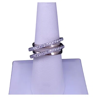 Pre-owned Hand Made Elegant Diamond Crossover Ring In 14k White & Yellow Gold