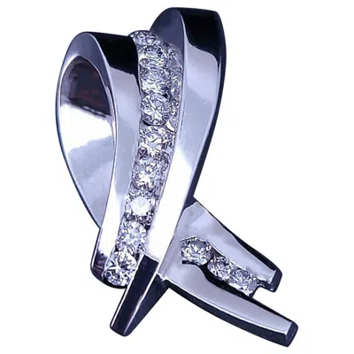 Pre-owned Hand Made Elegant Diamond Ribbon Drop Pendant In 14k White Gold