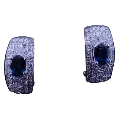 Pre-owned Hand Made Estate Sapphire & Diamond Clip-on Earrings In 18k White Gold