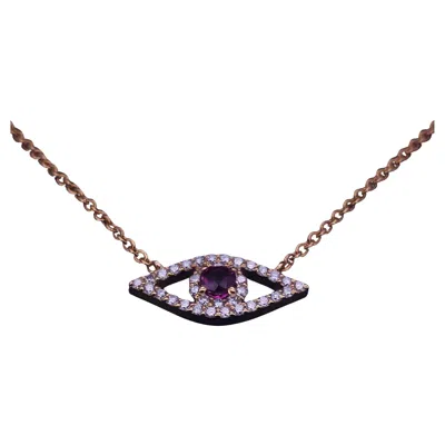 Pre-owned Hand Made Evil Eye Necklace With Diamond & Single Round Ruby In Multi