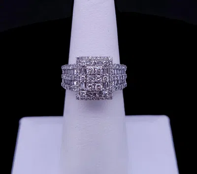Pre-owned Hand Made Imperial Cluster Diamond Halo Ring In White Gold