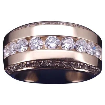 Pre-owned Hand Made Modern 18k Gold Diamond Band Ring With Channel Set Round Diamonds In Multi