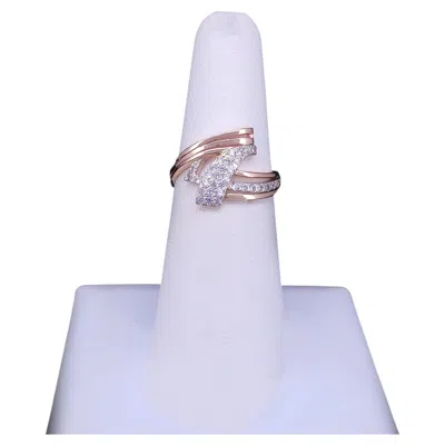 Pre-owned Hand Made Ussr Soviet Modernist 14k Rose Gold Diamond Crossover Ring In Red