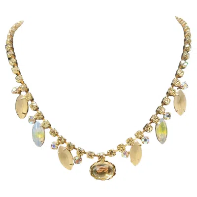 Pre-owned Hand Made Vintage 1950s-60s Rhinestone Necklace With Milky Stones In White