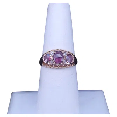 Pre-owned Hand Made Vintage Russian Diamond Cocktail Ring In 14k Rose Gold In Red