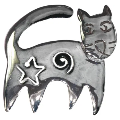 Pre-owned Hand Made Vintage Sterling Silver Cool Cat Kitty Brooch Pin Star Swirl 12.1g Modern In Multi
