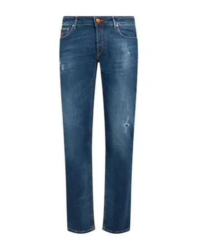 Hand Picked Man Jeans Blue Size 38 Cotton, Elastomultiester, Rubber