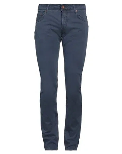 Hand Picked Man Pants Navy Size 31 Cotton, Elastane In Navy Blue