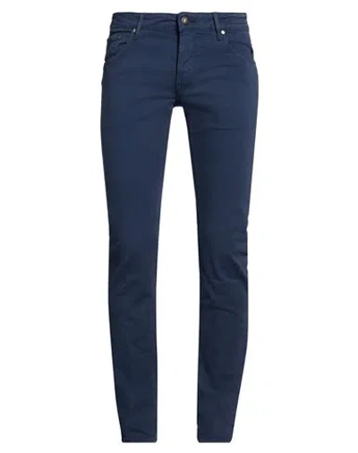 Hand Picked Man Pants Navy Size 32 Cotton, Elastane In Blue