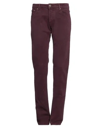Hand Picked Man Pants Plum Size 33 Cotton, Elastane In Purple
