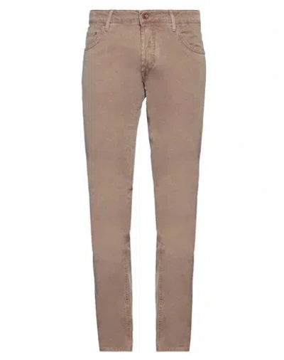 Hand Picked Man Pants Taupe Size 33 Cotton, Elastane In Grey