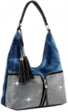 Handbag Express Women's Rhinestone Zip Fashion Hobo Bag In Blue In Blue