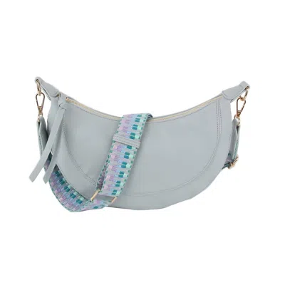 Handbag Factory Corp Women's Soft Vegan Leather Crescent Crossbody Bag With Guitar Strap In Sky Blue