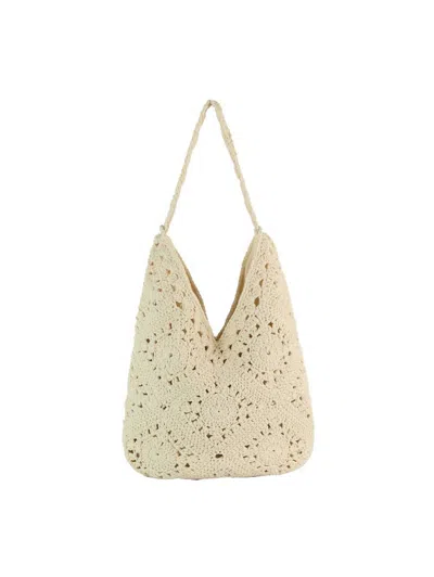 Handbag Factory Corp Women's Woven Floral Crochet Slouch Tote Bag In Beige In Neutral