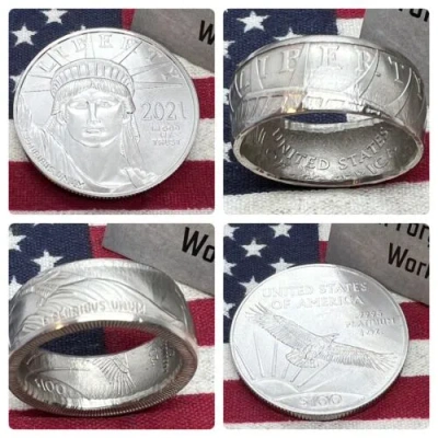 Pre-owned Handcrafted 1 oz Us Platinum Coin Ring. One Ounce Liberty Coin Choose Size Eagle