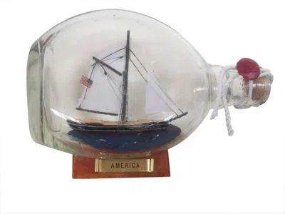 Handcrafted Cast Iron America Sailboat In A Glass Bottle 7"