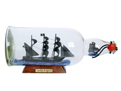 Handcrafted Cast Iron Captain Hook's Jolly Roger From Peter Pan Model Ship In A Glass Bottle 11"